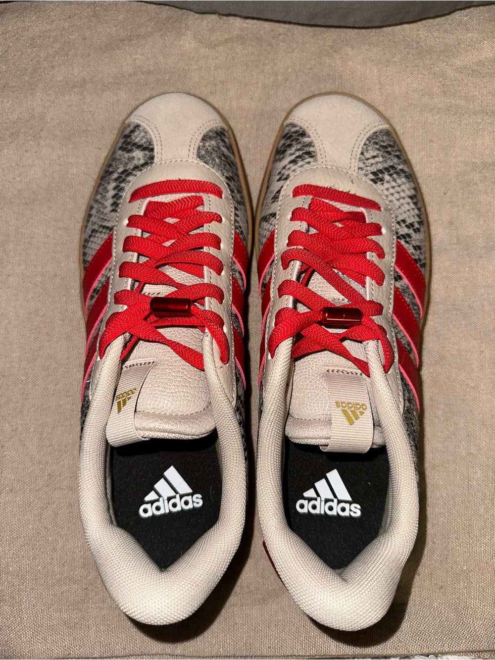 Adidas Snake-Print Sneakers with Red Stripes and Gum Sole - Picture 3 of 5